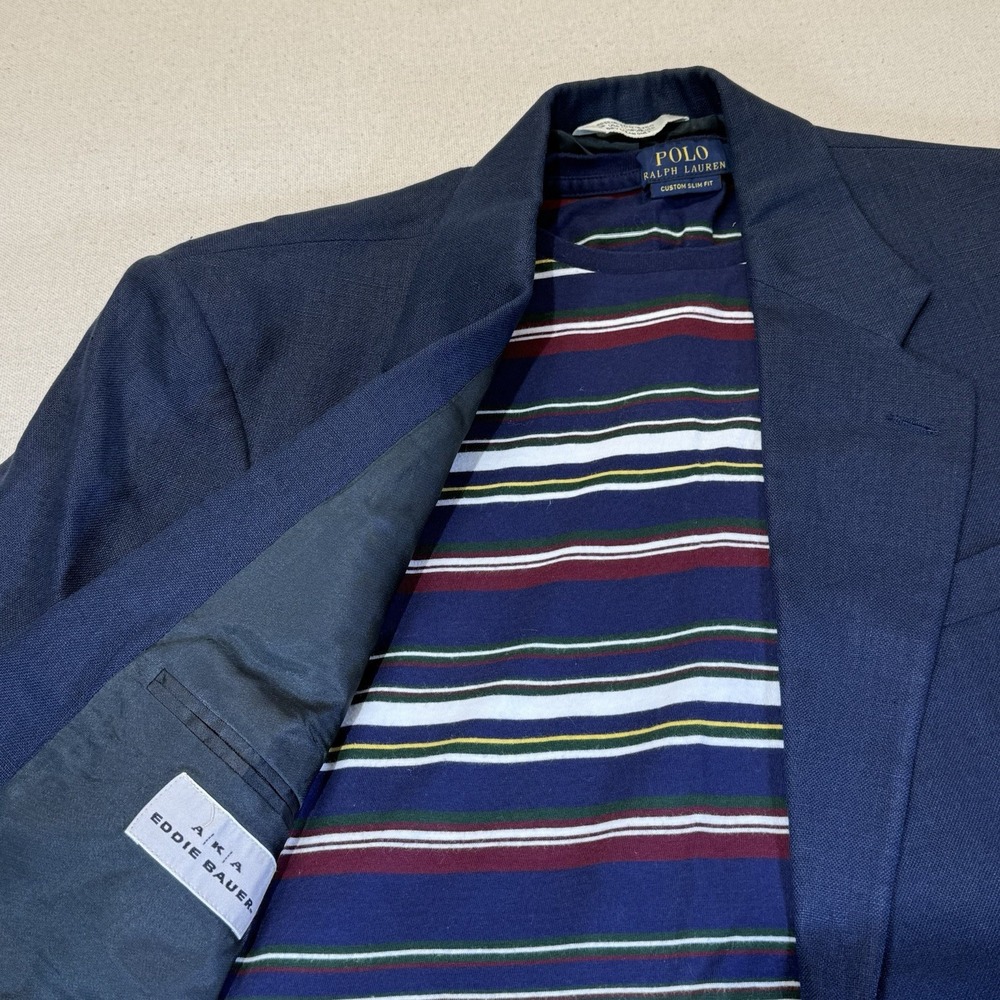 Eddie Bauer 100% Linen Blazer Size 38R Sea Blue With Polo Ralph Lauren Shirt